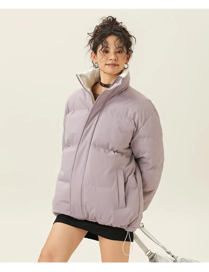 Loose jacket with stand collar with Thick warm cotton Fabric