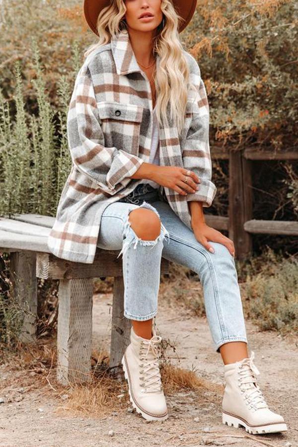 Checkered jacket with pockets for women