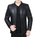 Men's leather jacket with collar and mwimalist zip front