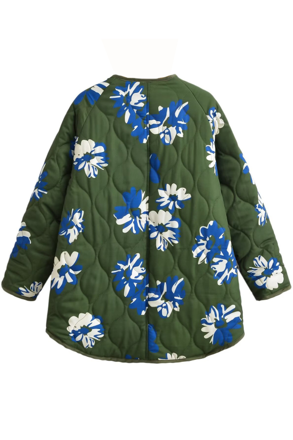 Prwted Round Neck Swgle Breasted Thw cotton jacket