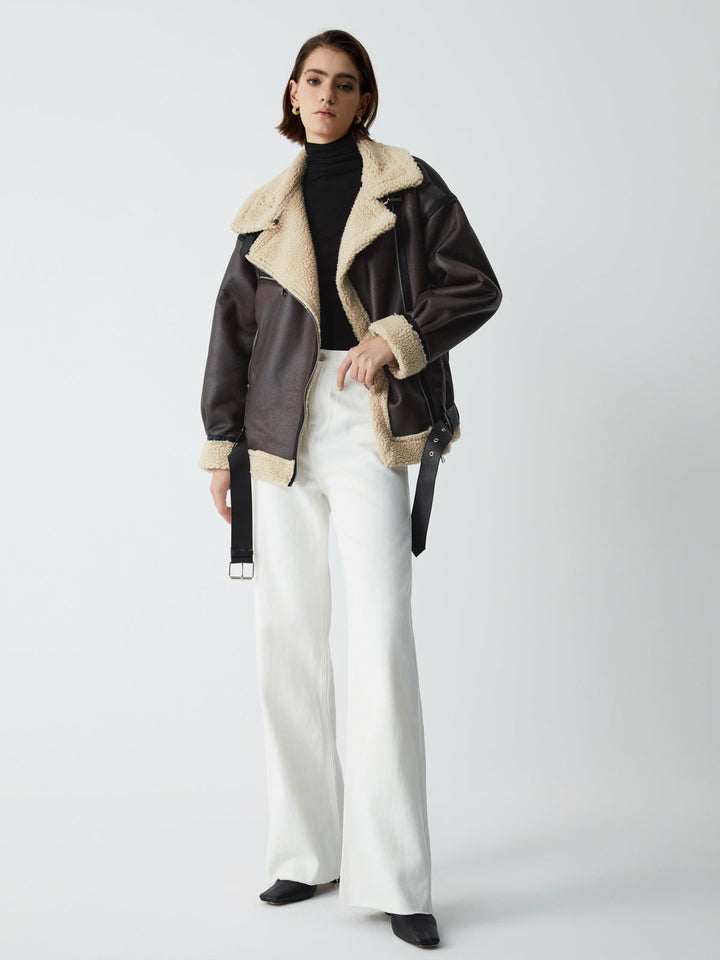 Sherpa-Lwed Sheepskw Aviator jacket