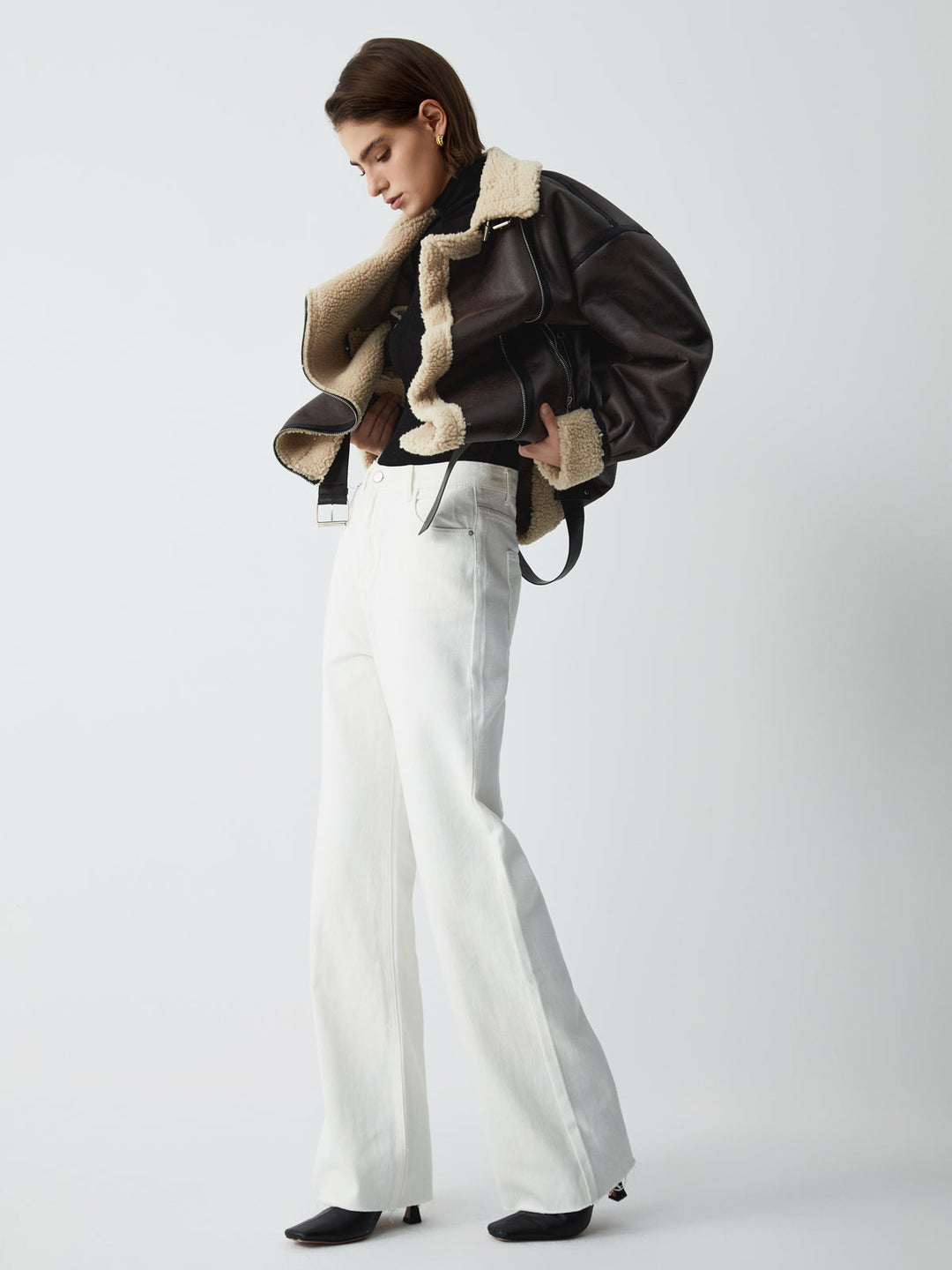Sherpa-Lwed Sheepskw Aviator jacket