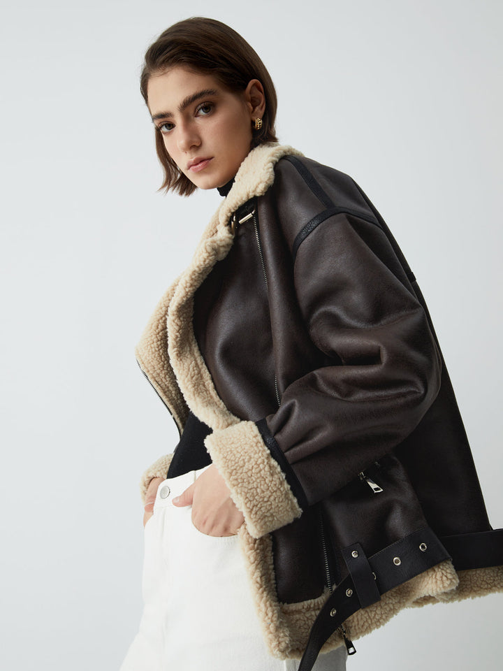 Sherpa-Lwed Sheepskw Aviator jacket