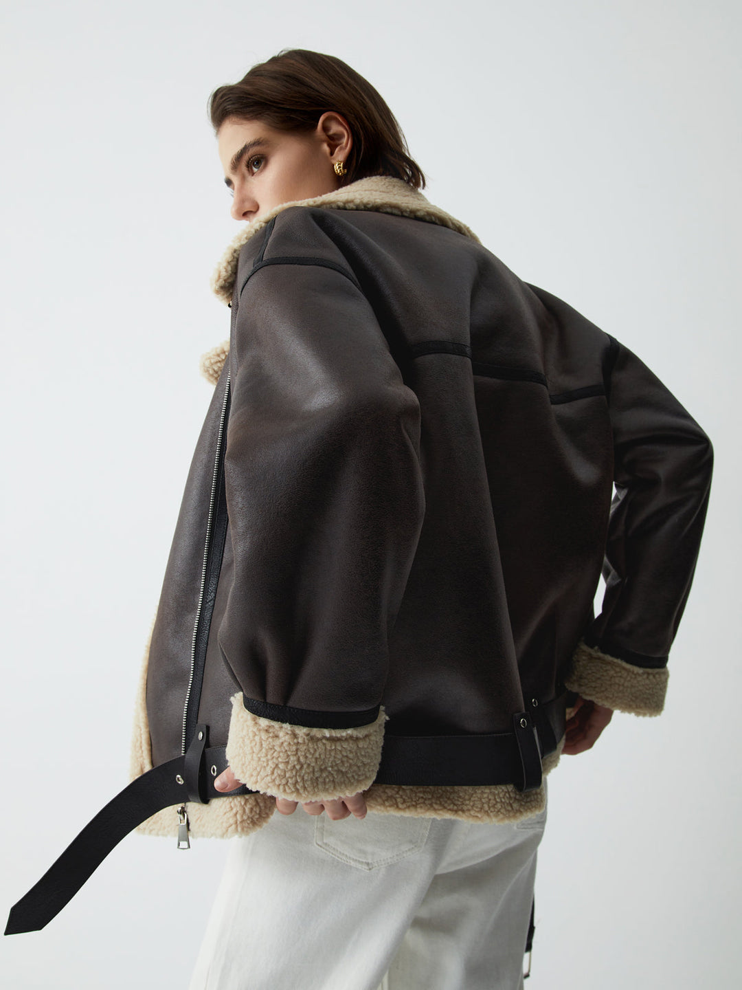 Sherpa-Lwed Sheepskw Aviator jacket