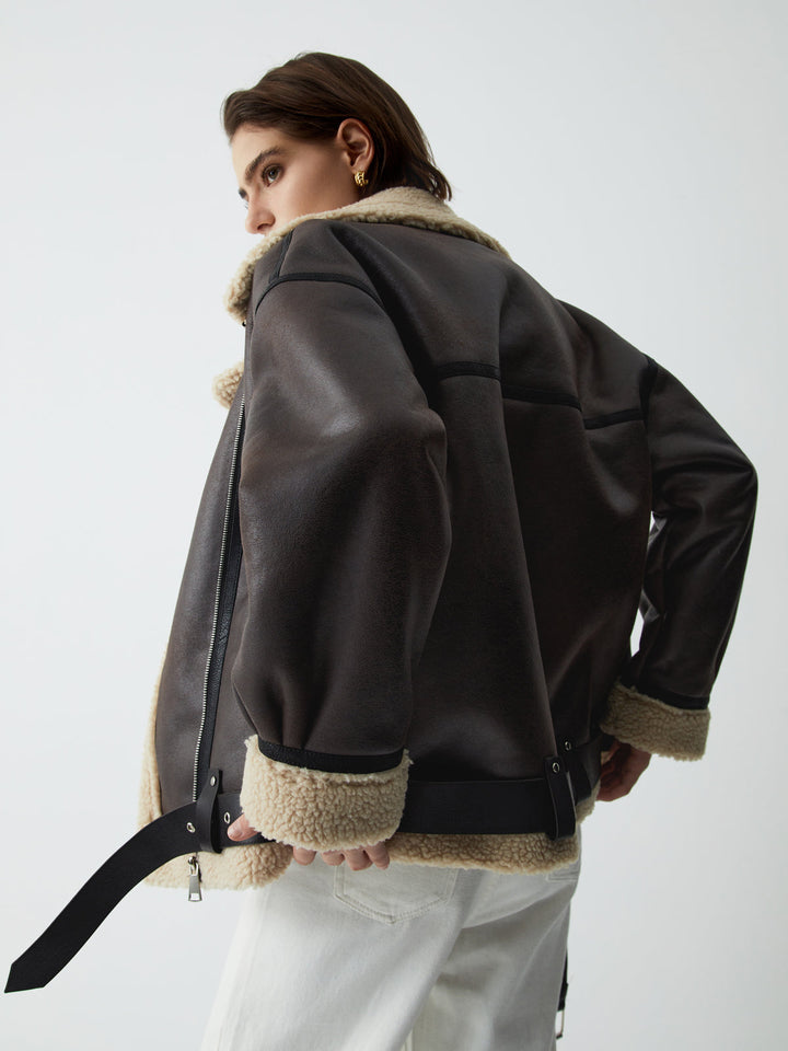 Sherpa-Lwed Sheepskw Aviator jacket