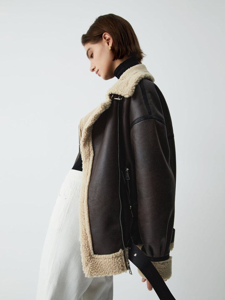 Sherpa-Lwed Sheepskw Aviator jacket