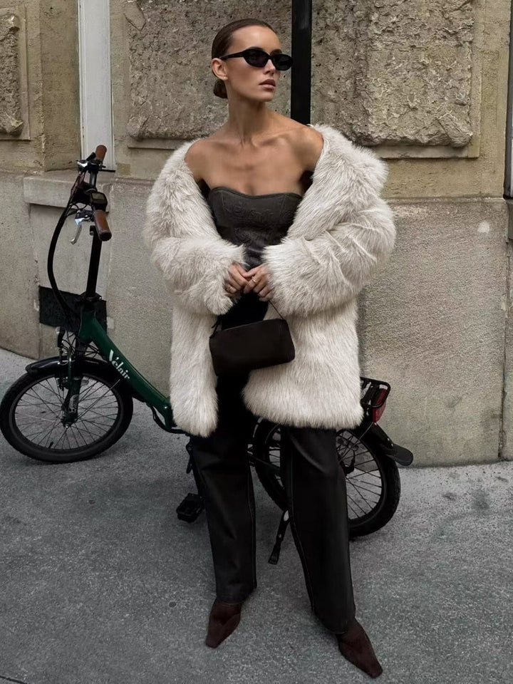 Long Fur coat with faux Fur