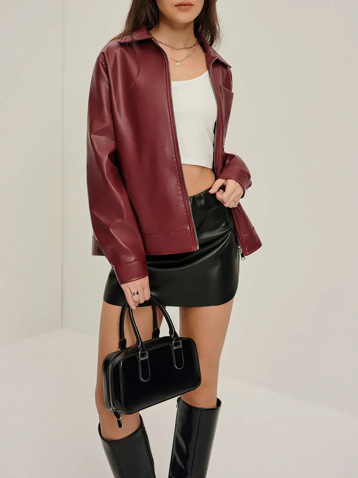 Zip Pu leather jacket
