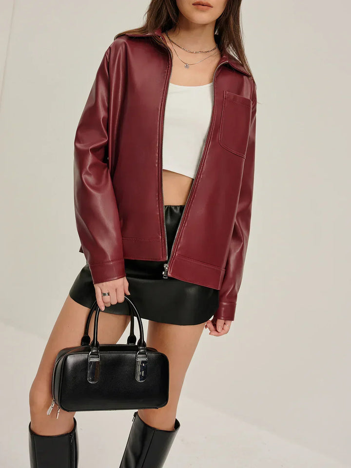 Zip Pu leather jacket