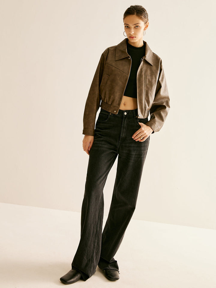 Jacket with leather leather