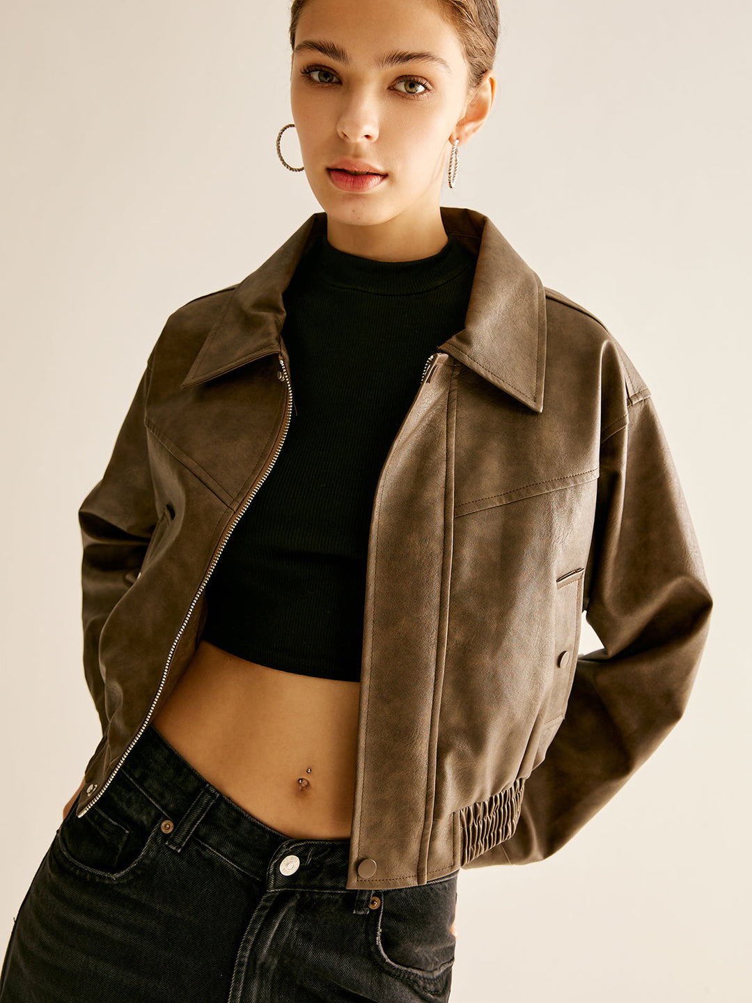 Jacket with leather leather