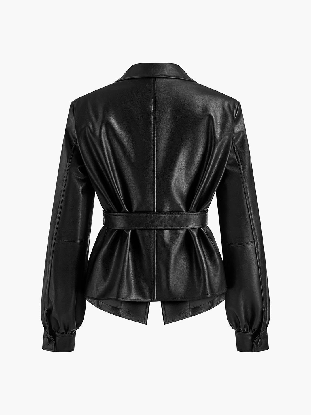 Belted jacket with leather leather