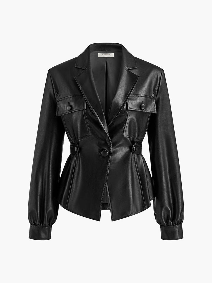 Belted jacket with leather leather