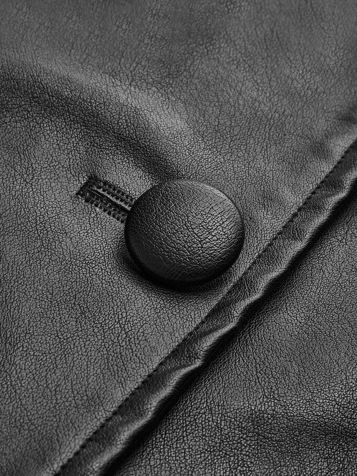 Belted jacket with leather leather
