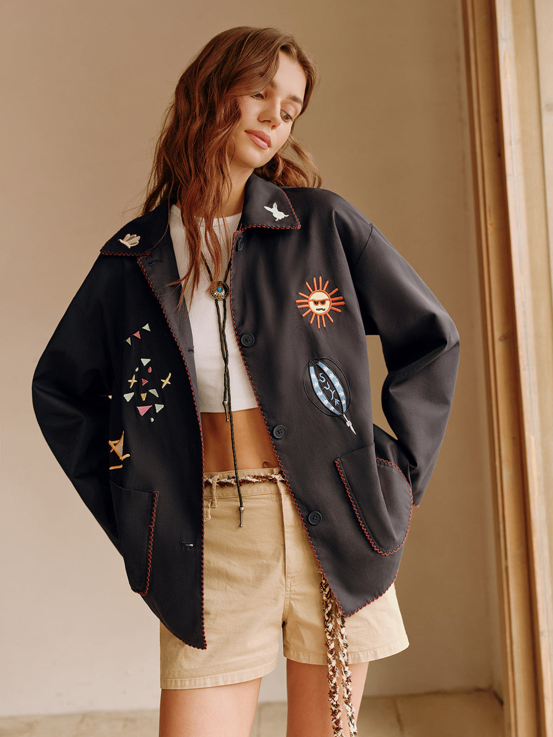 Embroidered Lapel jacket
