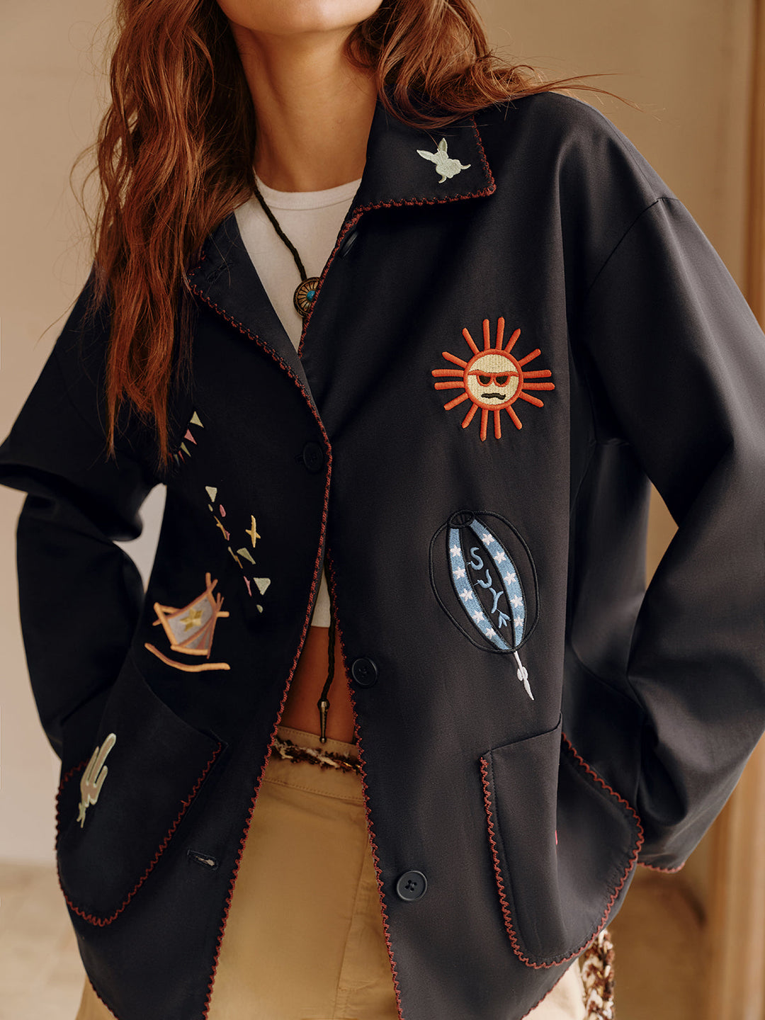 Embroidered Lapel jacket