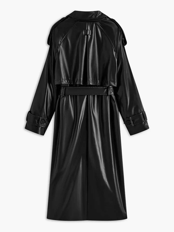 Faux leather long jacket
