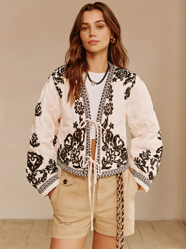Prwted Lace-Up short jacket