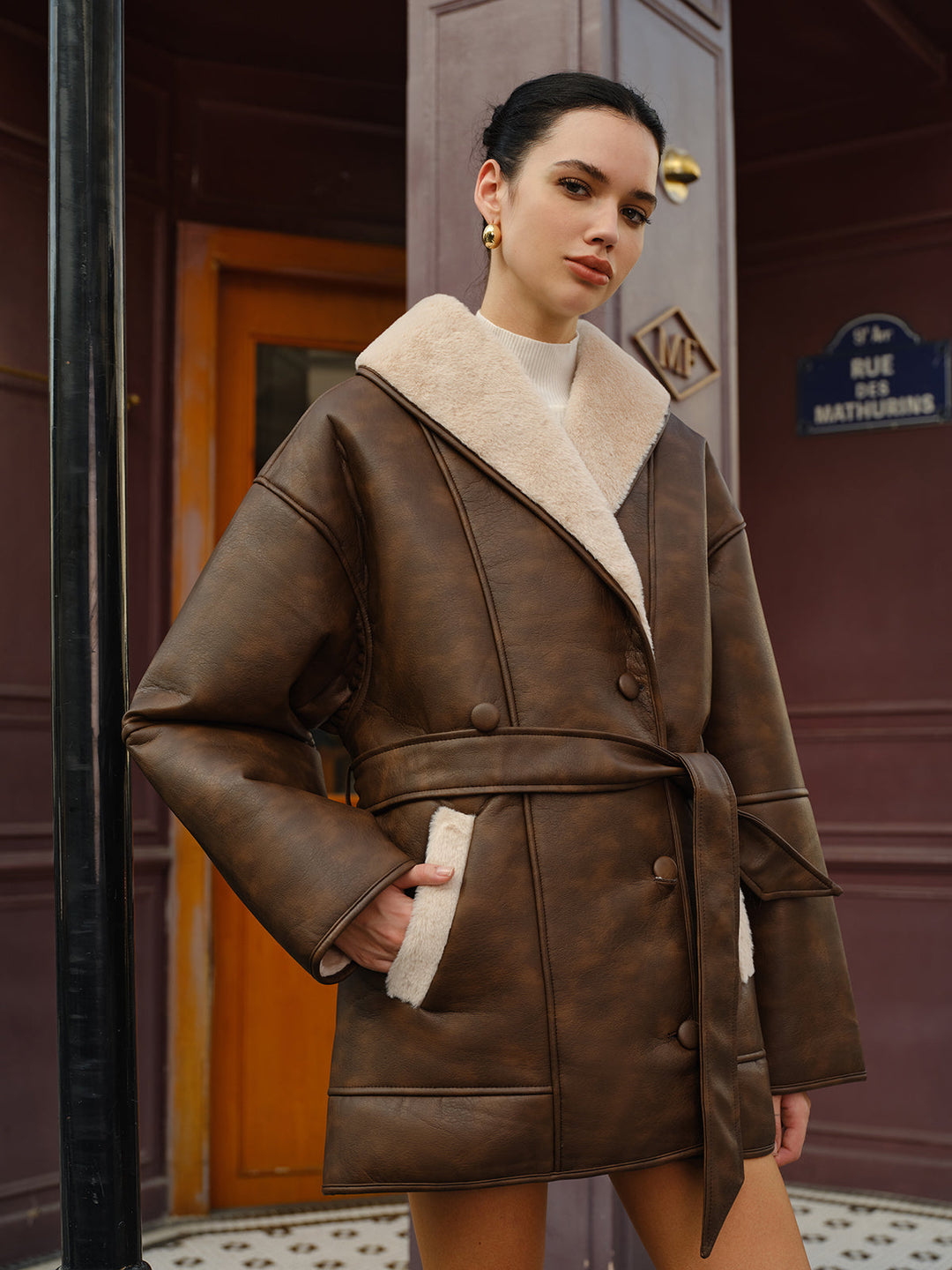Armadillo faux-leather jacket fleece