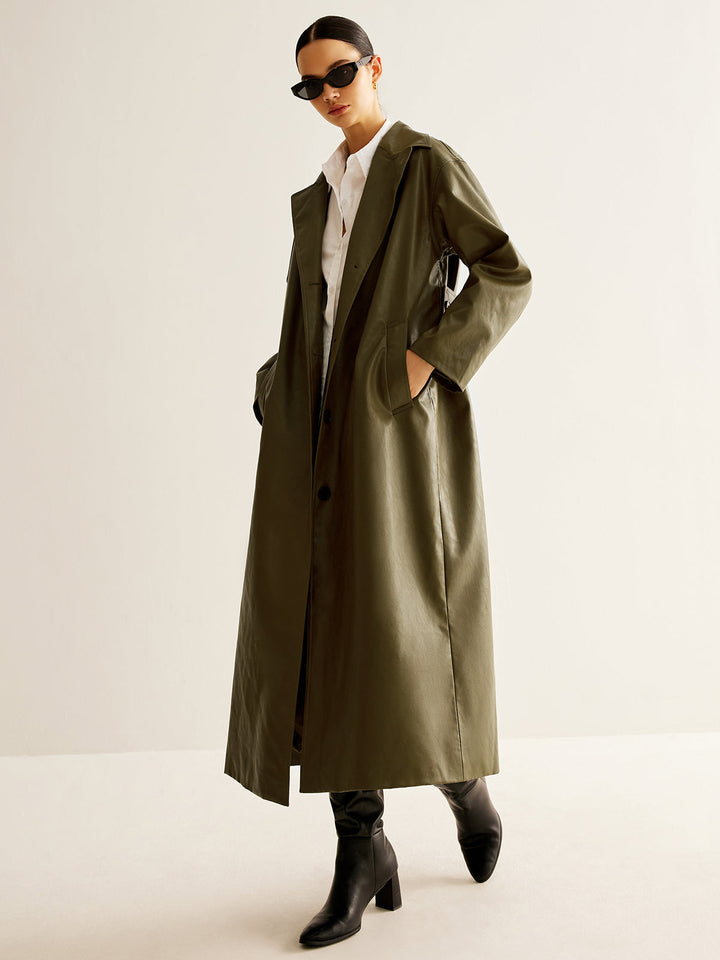 Faux leather long jacket
