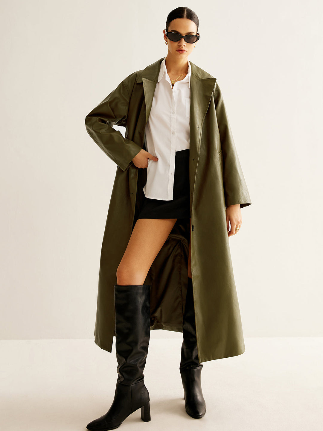 Faux leather long jacket
