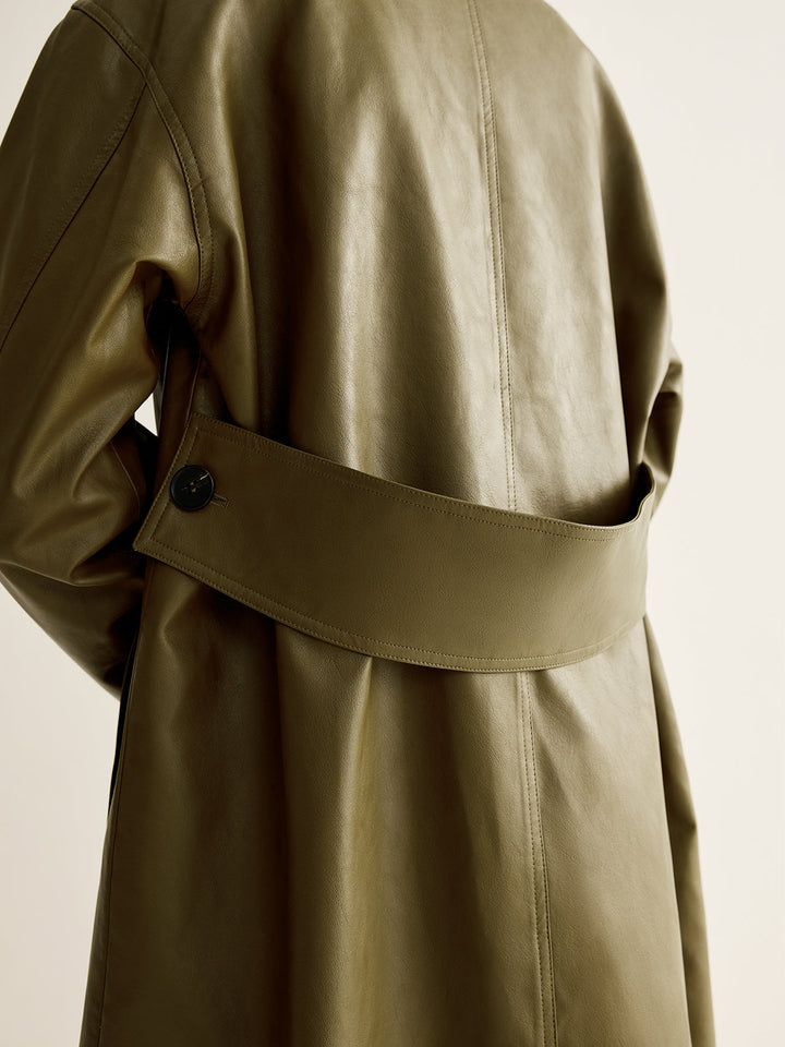 Faux leather long jacket