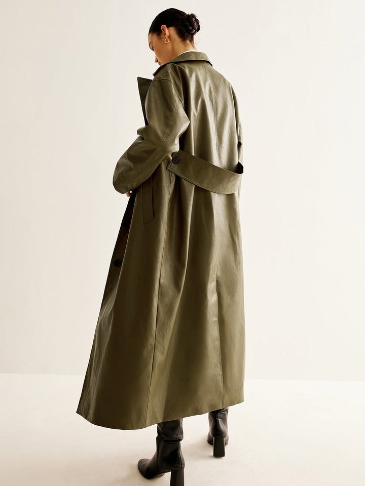 Faux leather long jacket
