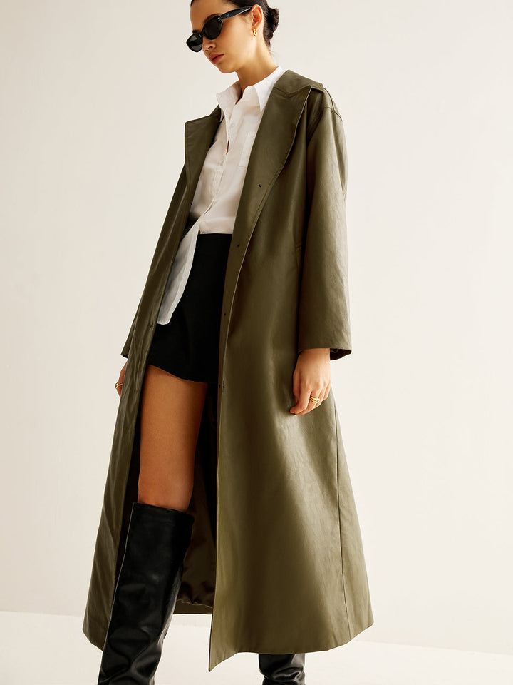 Faux leather long jacket