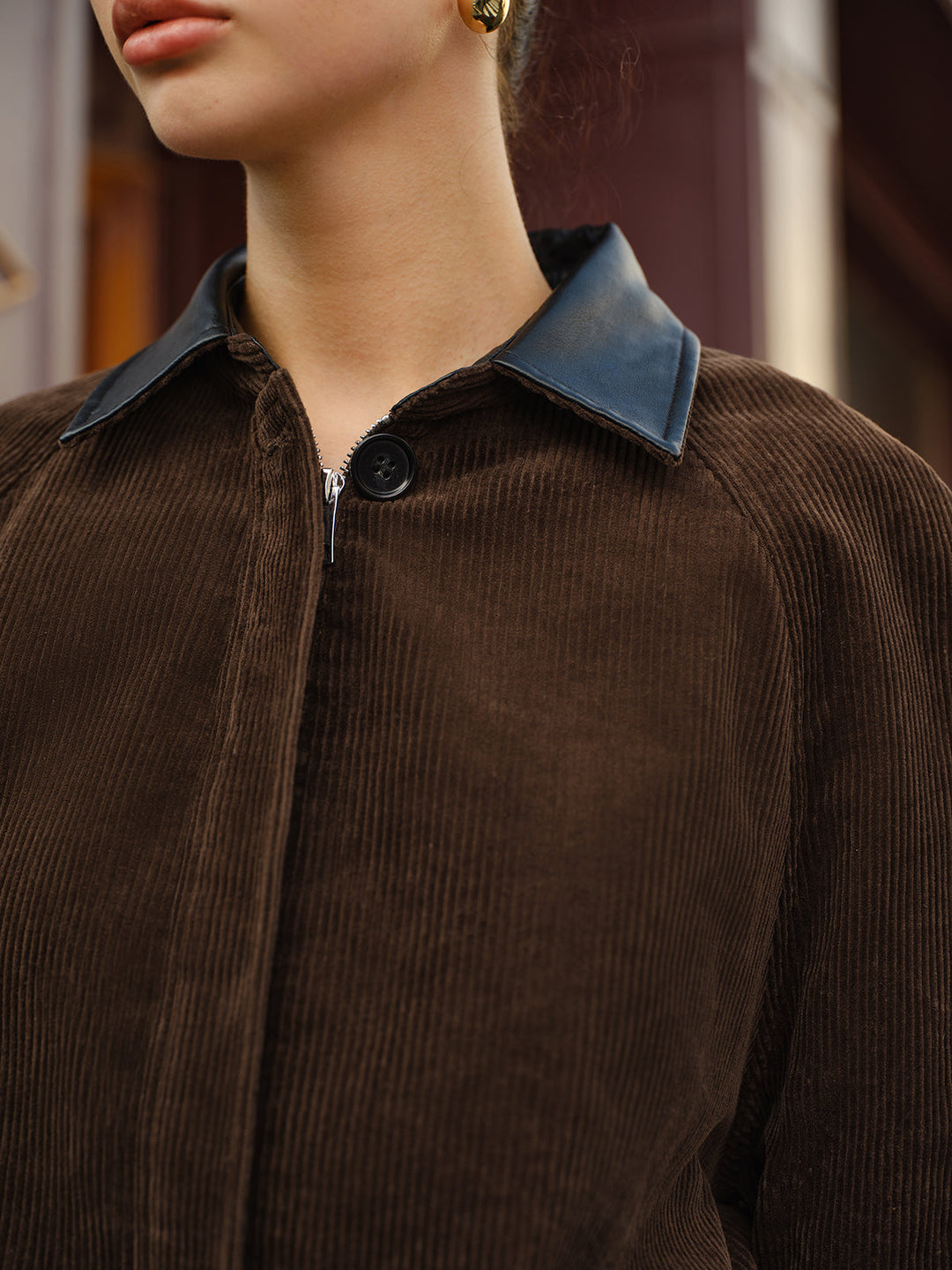 Collar Cord jacket with zip