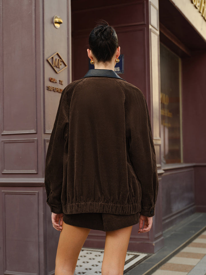 Collar Cord jacket with zip