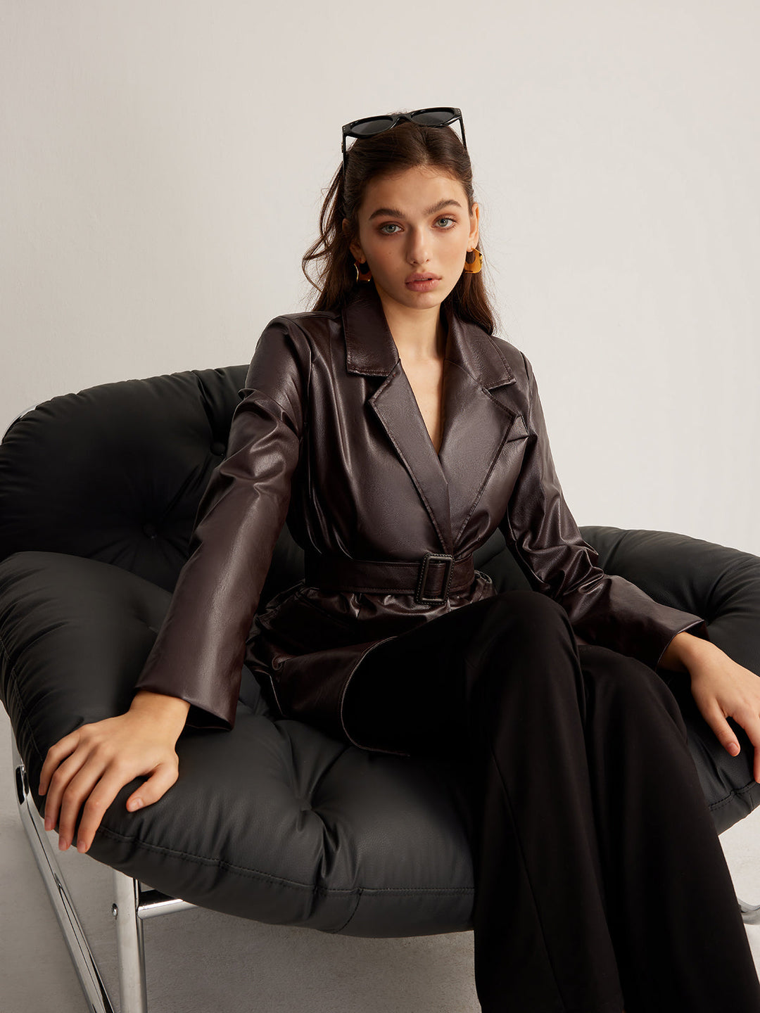 Pu-leather Belt jacket