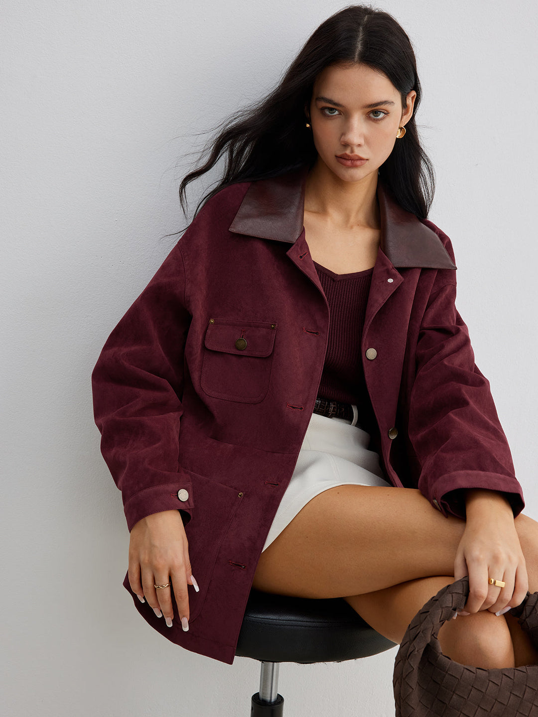 Kontrastowym collar pocket jacket