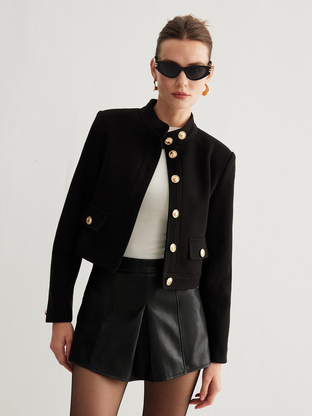 Collar button Tweed short jacket