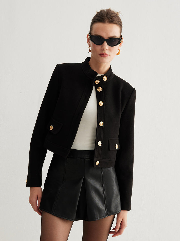 Collar button Tweed short jacket