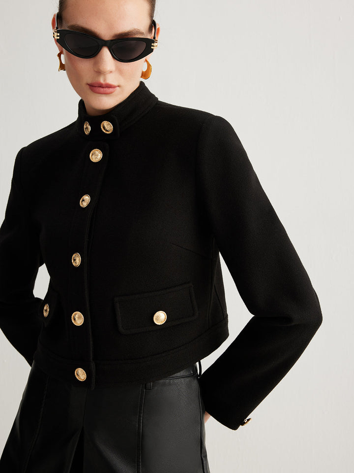 Collar button Tweed short jacket