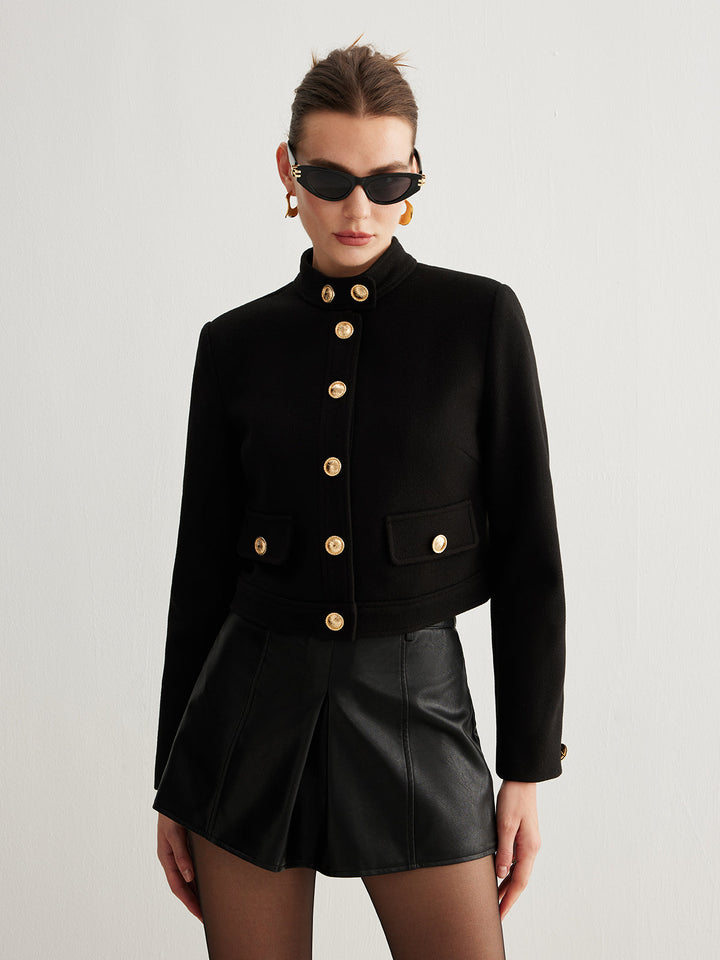 Collar button Tweed short jacket