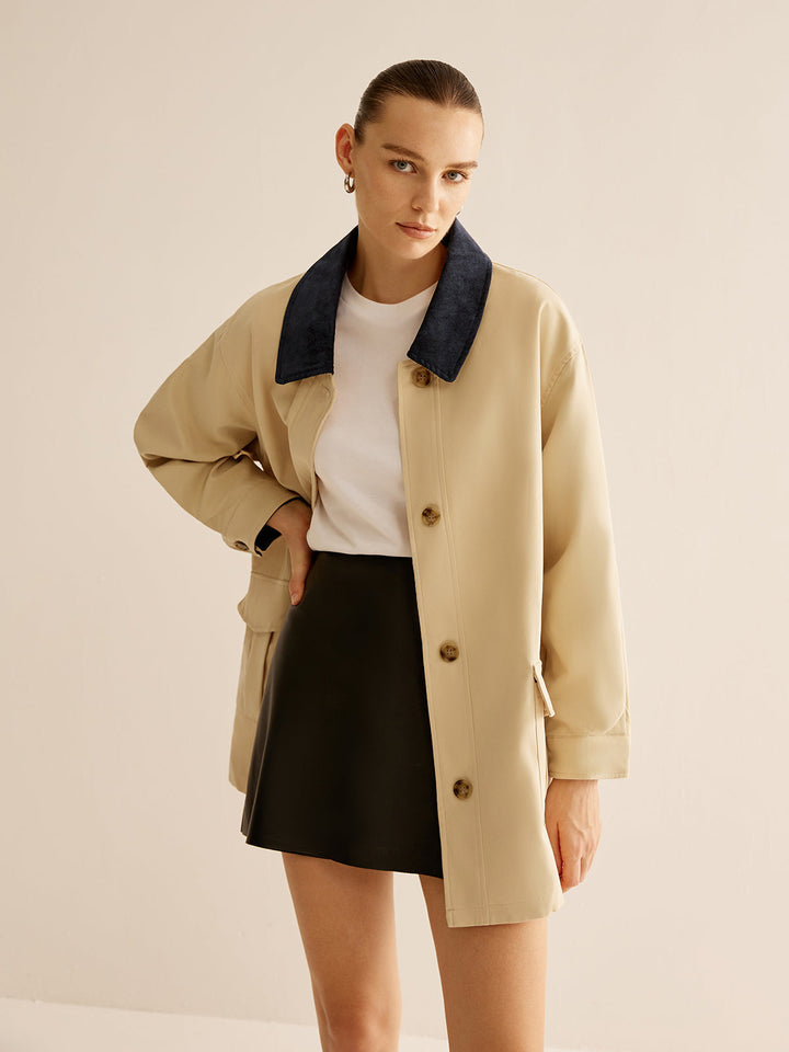 Cotton kontrastowym collar button jacket