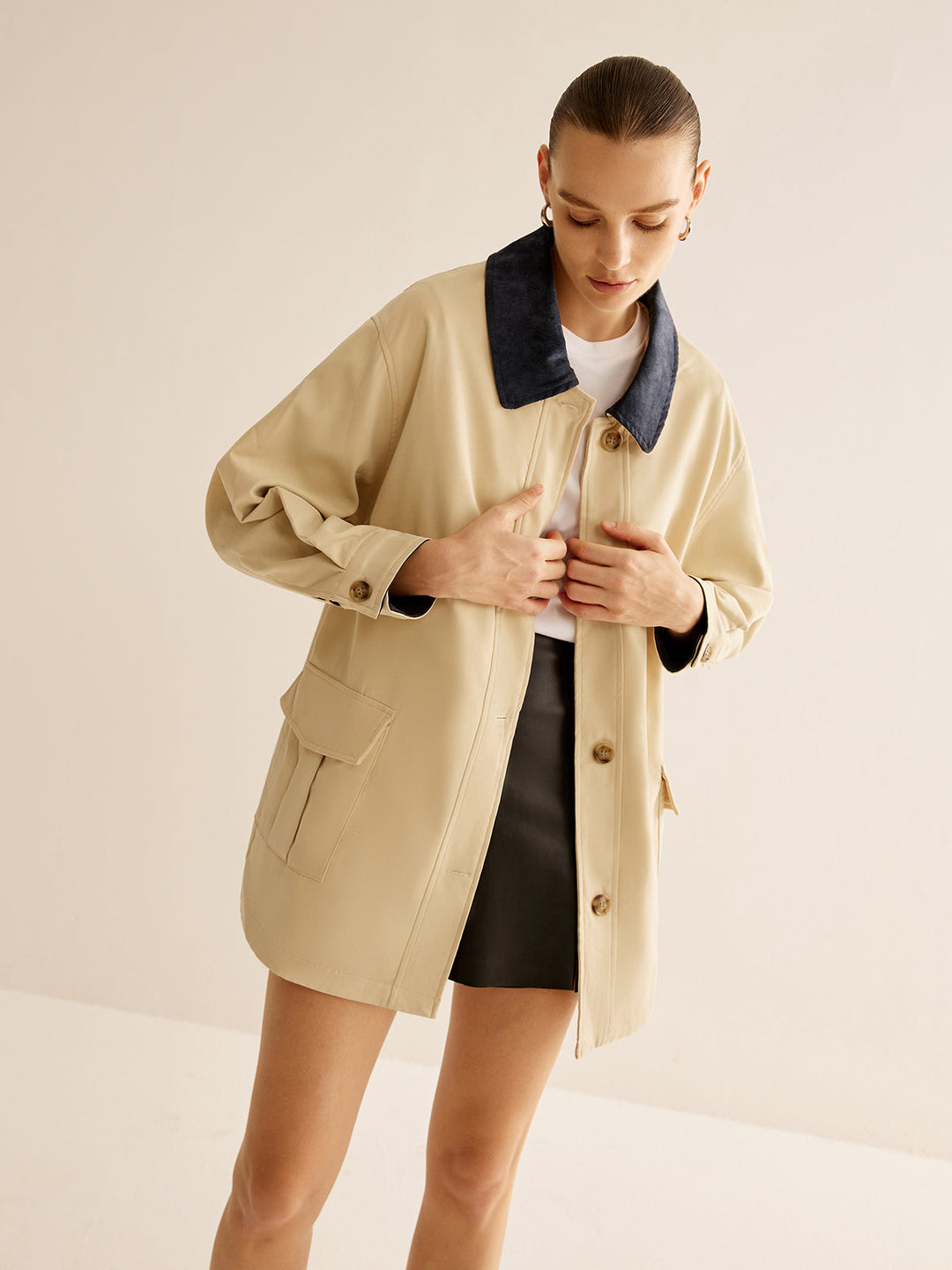 Cotton kontrastowym collar button jacket