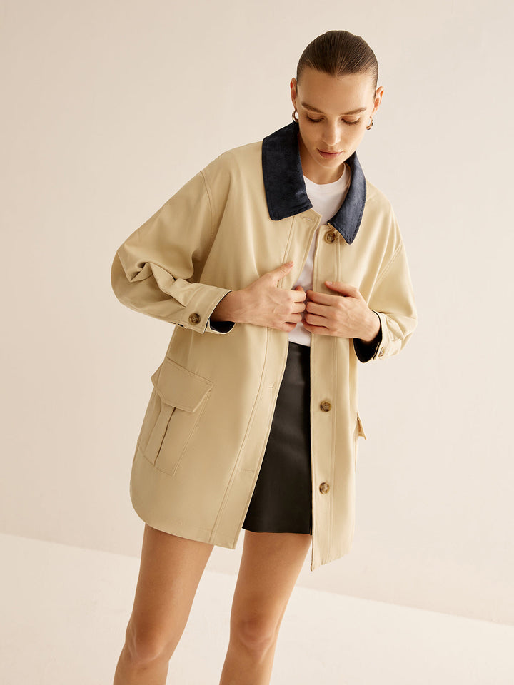Cotton kontrastowym collar button jacket