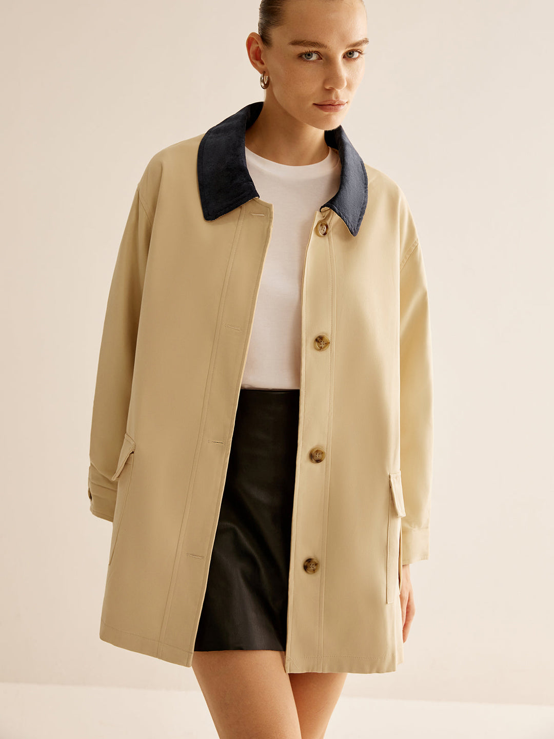 Cotton kontrastowym collar button jacket