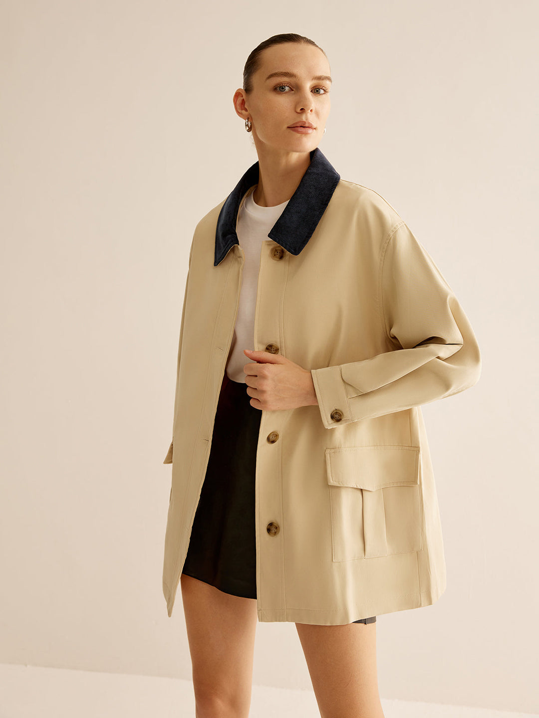 Cotton kontrastowym collar button jacket