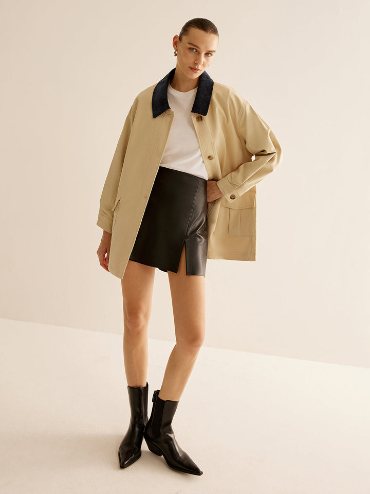 Cotton kontrastowym collar button jacket