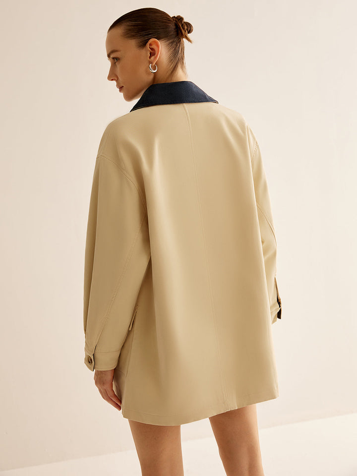 Cotton kontrastowym collar button jacket