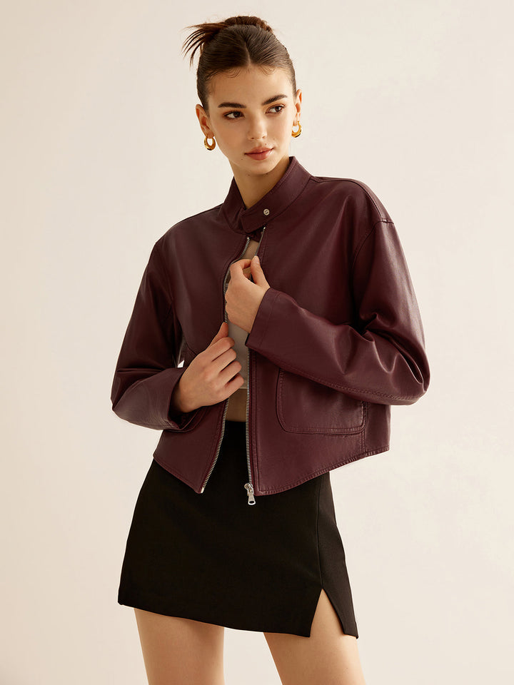 Zip jacket with leather leather