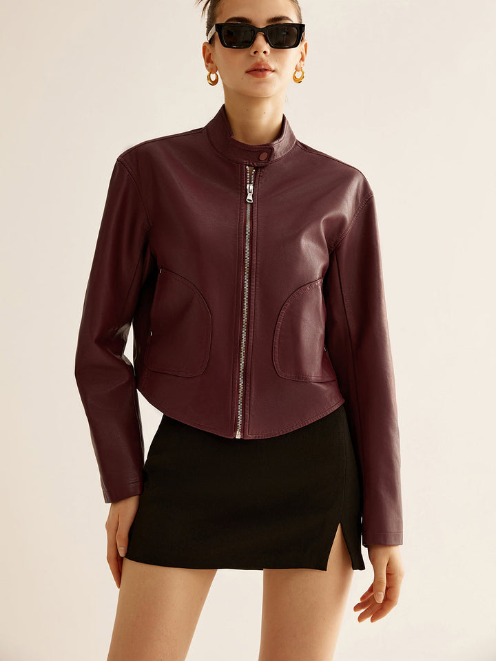 Zip jacket with leather leather