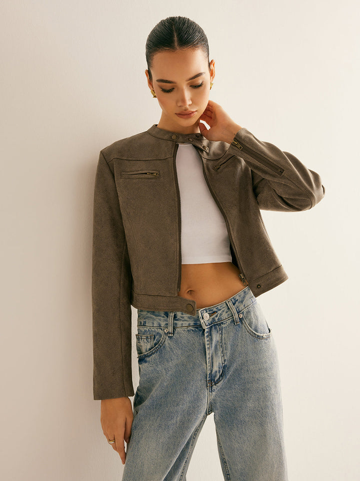 Button collar zip jacket