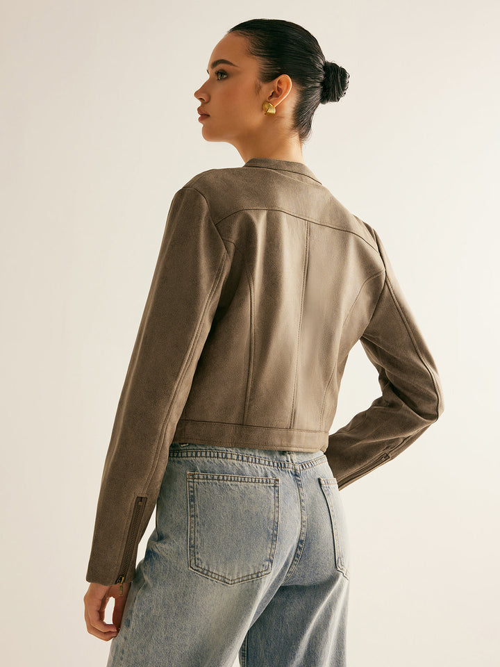 Button collar zip jacket