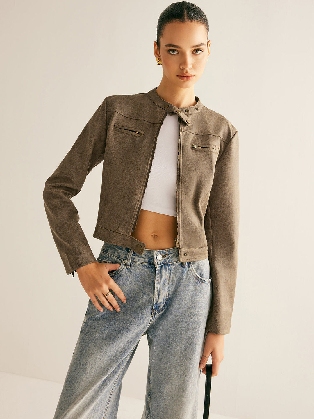 Button collar zip jacket