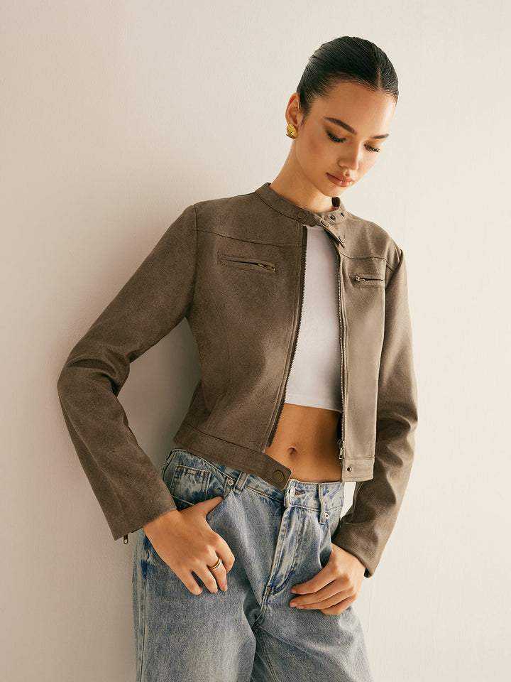 Button collar zip jacket