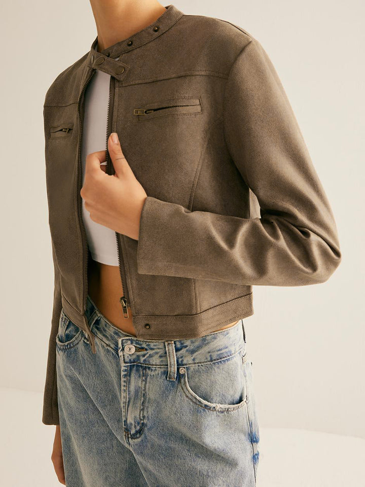 Button collar zip jacket